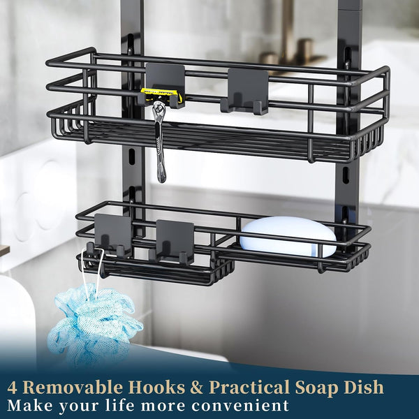 over the Door Shower Caddy - 5 Tier Adjustable Shower Organizer Hanging with 2 Toothbrush Holders & 4 Hooks, Rustproof Organizer Shelf, Storage Rack for Bathroom, Black7