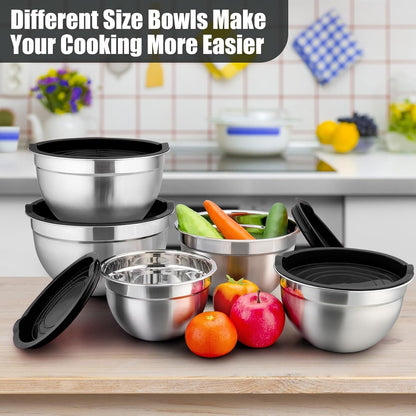 Metal Mixing Bowls with Lids Set, Airtight Lids & Black2