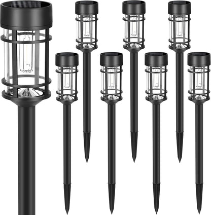 Solar Pathway Lights, 8 Pack LED Solar Lights Outdoor Waterproof, Glass Metal Garden Lighting for Yard Path Landscape Lawn Walkway Driveway, 3000K2