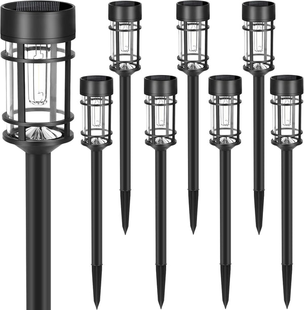 Solar Pathway Lights, 8 Pack LED Solar Lights Outdoor Waterproof, Glass Metal Garden Lighting for Yard Path Landscape Lawn Walkway Driveway, 3000K2