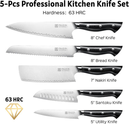 5 PCS Kitchen Knife Set,Ultra Sharp Chef Knife Set, Full Tang Handle | High Carbon Steel Knives Set for Kitchen, Ergonomic G10 Handles,Dishwasher Safe7