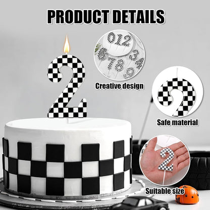 Racing Car Themed Birthday Candle, Racing Car Checkered Flag Number Candle3