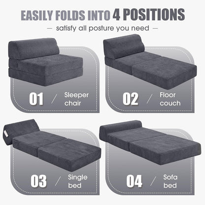 Folding Sofa Bed with Pillow, Memory Foam Fold Out Chair Bed, Convertible Sleeper Chair with Washable Cover, Futon Floor Couch for Living Room/Dorm/Guest Use/Home Office/Apartment, Gray5