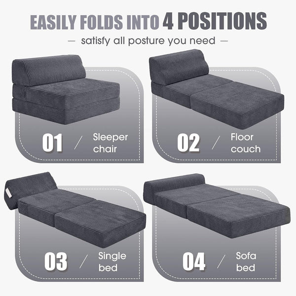 Folding Sofa Bed with Pillow, Memory Foam Fold Out Chair Bed, Convertible Sleeper Chair with Washable Cover, Futon Floor Couch for Living Room/Dorm/Guest Use/Home Office/Apartment, Gray5