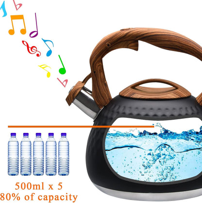 Whistling Tea Kettle for Stove Top, 3.2QT/3L Stainless Steel Tea Kettle | Black Tea Pot with Wood Pattern Handle, Unique Button Control Kettle Outlet, for Boiling Water Coffee or Milk4
