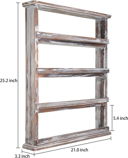 4 Tier Torched Wood Spice Rack Wall Mount Rustic Seasoning Shelf4