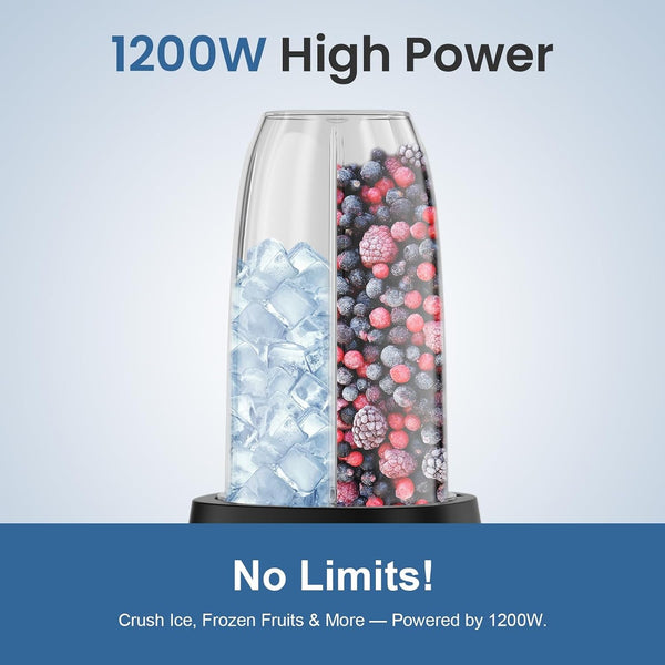 1200W Smoothie Blender, Personal Kitchen Blender, Ice Crushing | 25000 RPM, Dishwasher Safe, 12Pcs, 6-Leaf Blade×2, 3 Cup Sizes, Smoothie Maker Grinder Frozen Drinks Nuts, Silver2