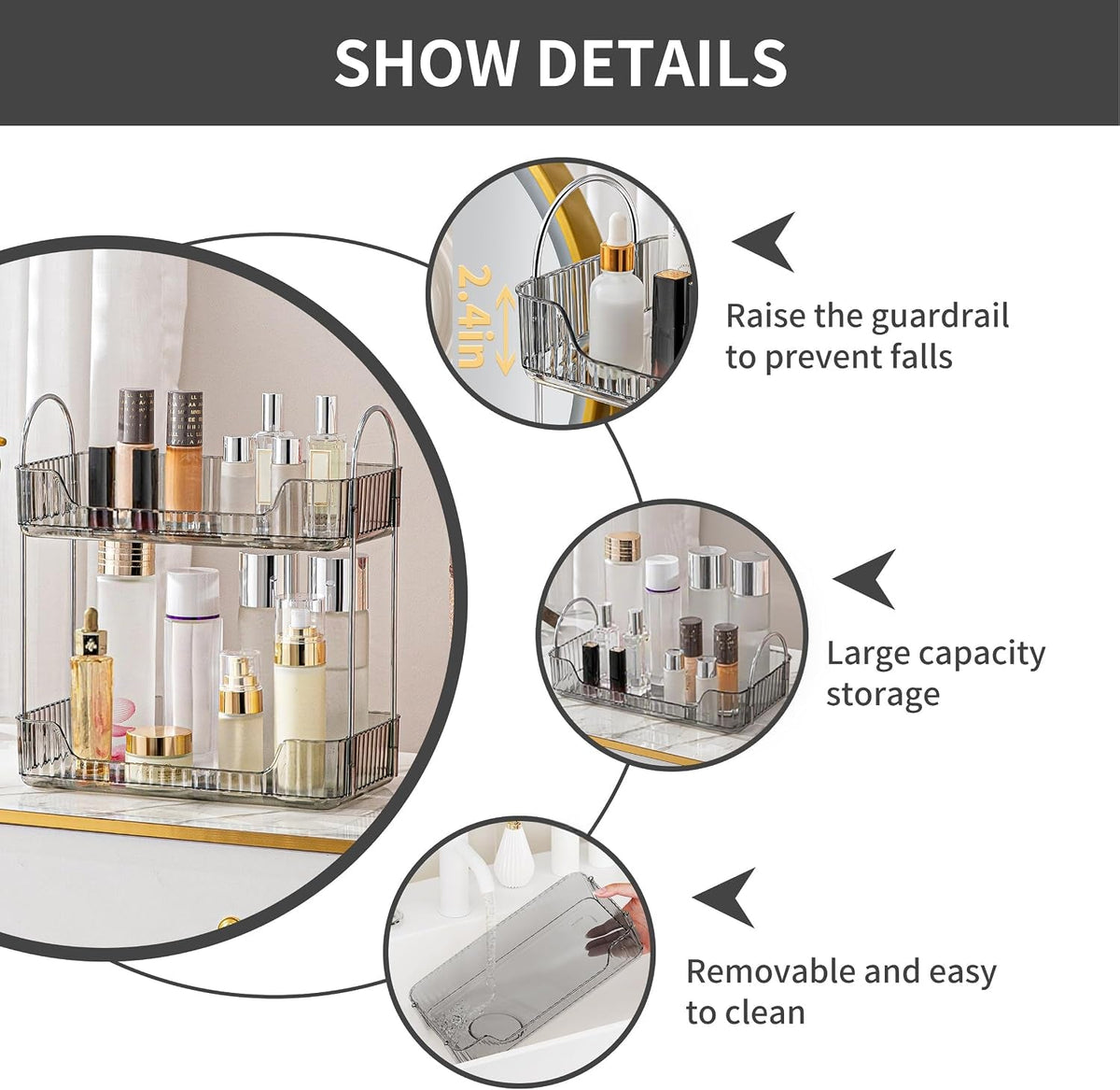 bathroom-organizer-countertop-makeup-storage-skincare-cosmetic-tray-shelf-perfume-holder-rack-for-vanity-counter-large-capacity-easy-to-install-clean-2-tiers-smoky-gray