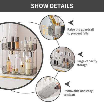 Bathroom Organizer Countertop, Makeup Storage, Skincare Cosmetic Tray Shelf, Perfume Holder Rack for Vanity Counter, Large Capacity, Easy to Install, Clean, 2 Tiers, Smoky Gray4