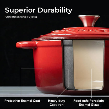 5.5QT Enameled Cast Iron Dutch Oven for Sourdough Bread Baking, Easy Cleaning, Versatile for Stewing, Roasting, Braised Chicken, Soup & More2