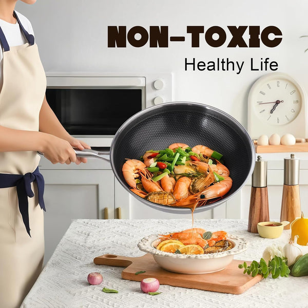 Hybrid Wok, 13 Inch Wok with Lid,Stainless Steel Woks & Stir-Fry Pans Non Stick, PFOA Free Cookware, Dishwasher and Oven Safe, Compatible with Induction6