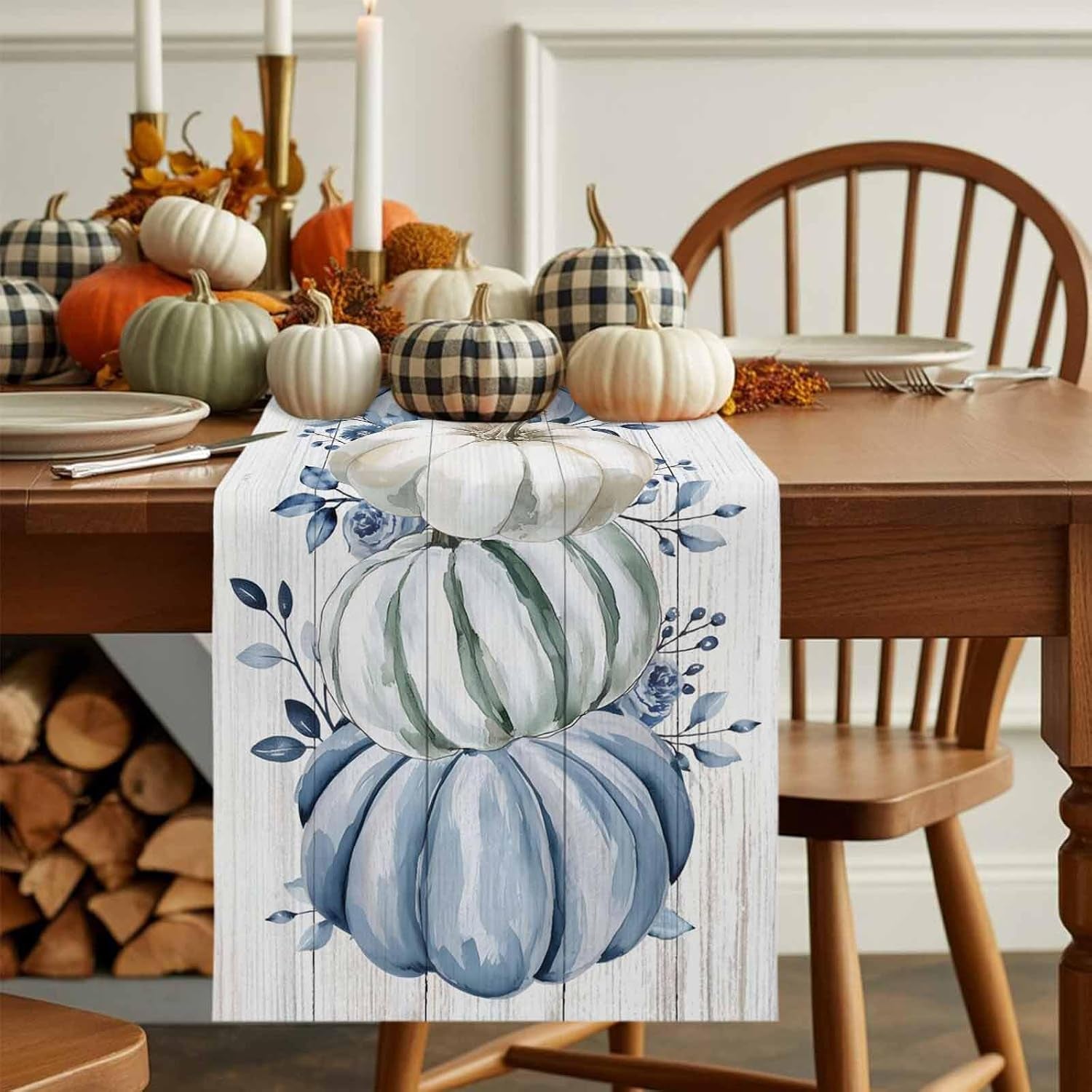 fall-table-runner-blue-pumpkin-table-runners-harvest-thanksgiving-white-blue-pumpkins-wooden-cotton-linen-dresser-scarf-kitchen-dining-table-decor-for-autumn-holiday-party-coffee-13x120-inch