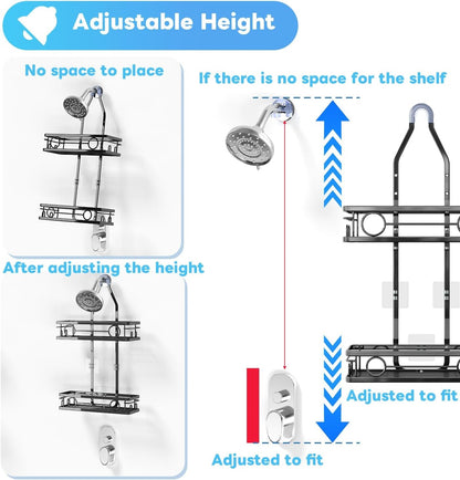 Adjustable Shower Caddy Hanging Rustproof Large-Capacity Bathroom Organizer Shower Racks with Hooks for Razor Bathroom Organizers and Storage7