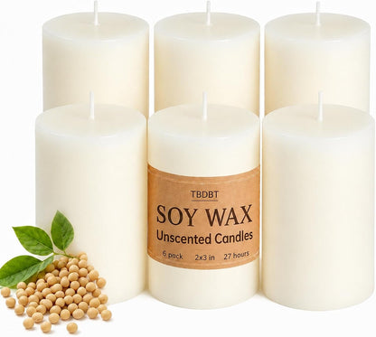 White Unscented Soy Pillar Candles, Non-Toxic 2X3 Inch Candle,27 H,6 Pack1