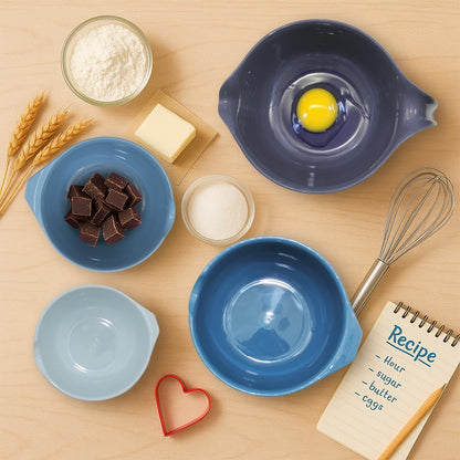 Mixing Bowls with Pour Spout, Set of 4 - Nesting Plastic Bowls (1.2Qt, 1.9Qt, 2.8Qt, and 3Qt with Handle) - Non Slip Base, Dishwasher Safe Kitchen Cooking and Baking Supplies, Blue2