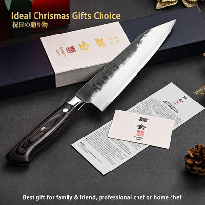Chef Knife, Black Forged Japanese Kitchen Knife with High Carbon Stainless Steel and Full Tang Pakkawood Handle, Christmas Gift with Premium Box (8.27 Inch Kiritsuke Knife)5