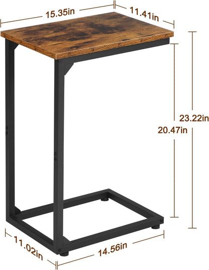 C Shaped End Table Set of 2, Couch Side Table That Slide under | TV Trays for Eating on Couch, Narrow Small Space Side Tables for Living Room Bedroom, Rustic Brown3