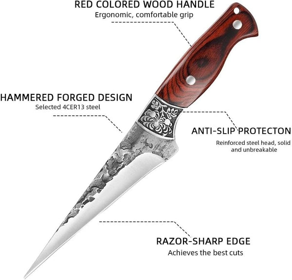 Meat Cleaver, 5.5 Inch Boning Knife Hand Forged Kitchen Knives Wooden Handle Utility Chef Slicing Fish Knives3