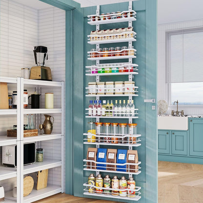 over the Door Pantry Organizer，9-Tier over the Door Organizer with Adjustable Basket，Metal Hanging Pantry Organizers and Storage for Kitchen, Back of Door Seasoning Rack1