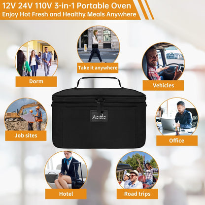 Portable Oven, Electric Lunch Box Food Heater - 12V/24V/110V 3-In-1 Car Food Warmer - Mini Personal Microwave Heated Lunch Box Warmer for Car, Truck, Travel, Office & Home Use - Black7
