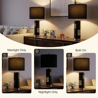 27.5" Faux Stone Table Lamps Set of 2 with USB and Night Light3