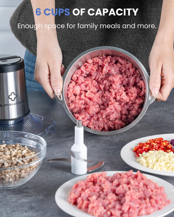 Food Processor, 6 Cup Electric Food Chopper, 250W Meat Grinder | Sharp Stainless Steel Blades Chop Meat, Vegetables, Onions and Baby Food, Stainless Steel Bowl, Compact and Easy to Clean7