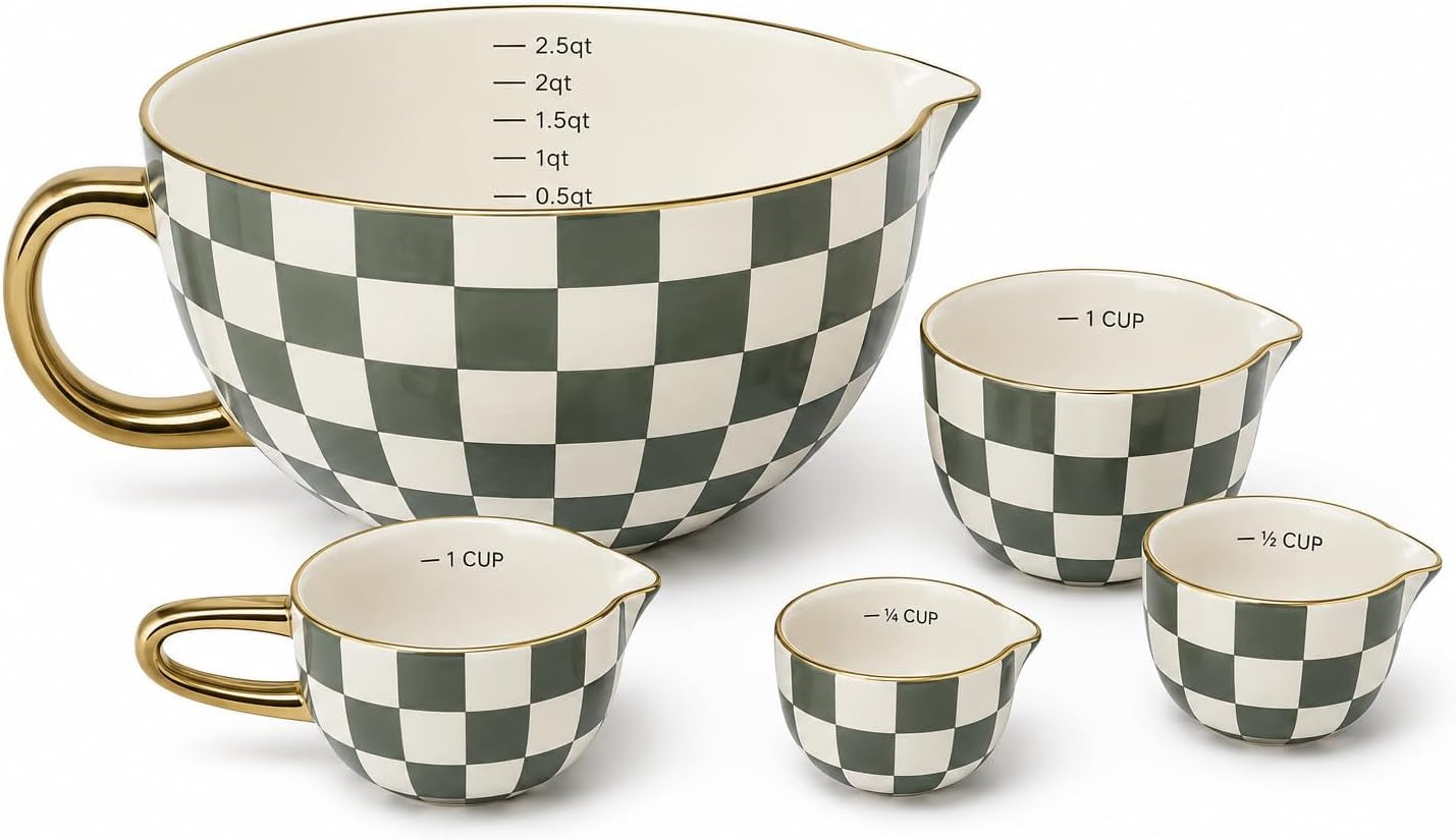 ceramic-mixing-bowl-set-with-measuring-pieces-5-piece-green-checkered