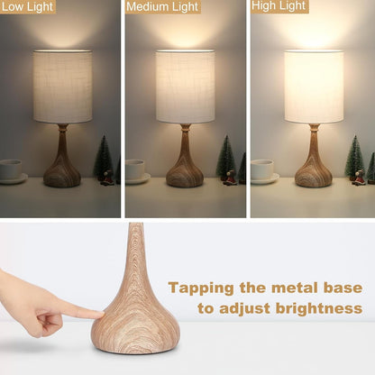 Dimmable Small Table Lamp, Bedside Lamps Touch Control for Bedrooms Nightstand with Wood Grain Base, Desk Lamp Night Light for Office Living Room, 9W 3000K LED Bulb Included2
