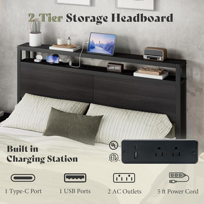 Queen Size Platform Bed Frame with Charging Station3
