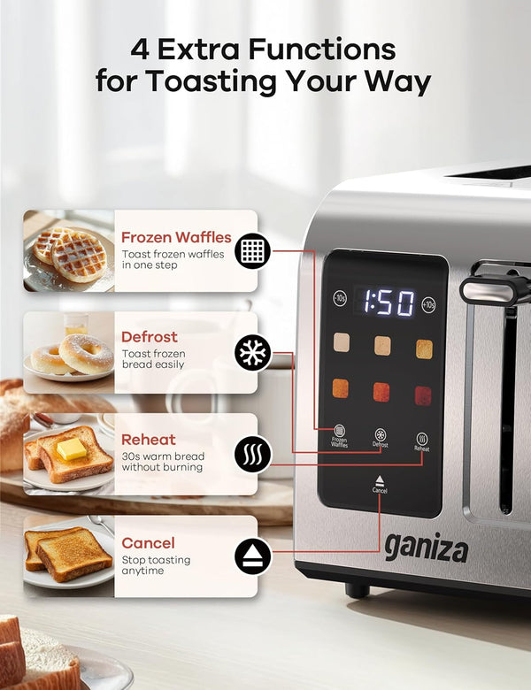 Toaster 2 Slice with Touchscreen Smart Toasters Wide Slot, Max 925W | Full Stainless Steel, Digital Countdown Timer, Touch Screen, Defrost Reheat Cancel, +/-10S Fine-Tune, Removable Crumb Tray6