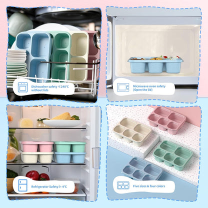 Bento Box Adult Lunch Box - 4 Pack, 5 - Compartment Meal Prep Container for Kids, Reusable Food Storage Snack Containers - Stackable for School, Work, and Travel (Wheat(Green/Blue/Pink/Beige))6