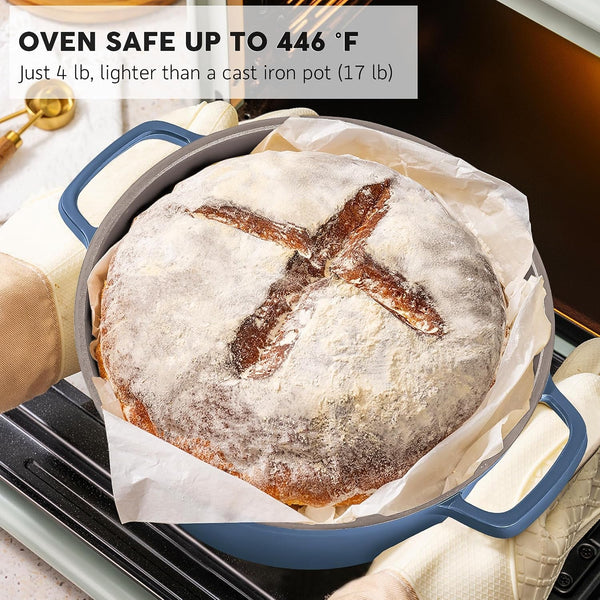 Large Dutch Oven Pot with Lid-7.5Qt Cast Aluminum Oven Pot with Two Handles Lightweight for Bread Baking Braising and Roasting(Blue)5