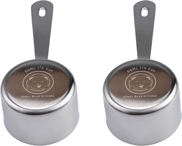 1/4 Cup 60 Ml Leave-In Measuring Scoop Cups V2, Polished Stainless Steel (Set of 2)1