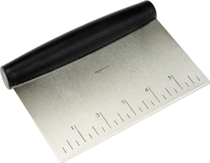 Multi-Purpose Bench Scraper, Stainless Steel Dough Cutter with Measurement Marks, Dishwasher Safe, Non-Slip Contoured Grip, 6", Black, Silver1