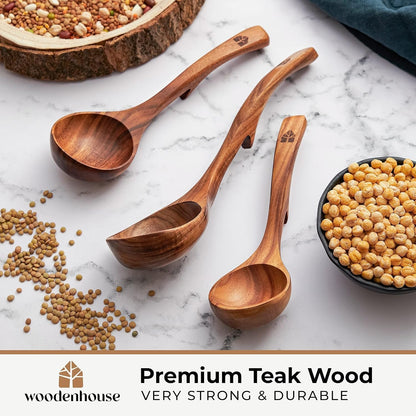 Wooden Ladle for Soup, 3 Size Teak Wood Ladle Spoon with Back Hooks6