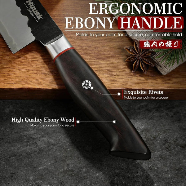 Santoku Chef Knife - Japan High Carbon Steel VG10 Core Ebony Grip 8"3