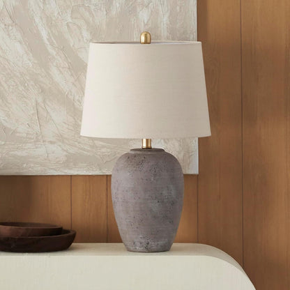 Home 23" Greyish Brown Earth Tone Rustic Farmhouse Ceramic Table Lamp for Bedroom, Living Room, Dining, Office, with Beige Linen Shade1