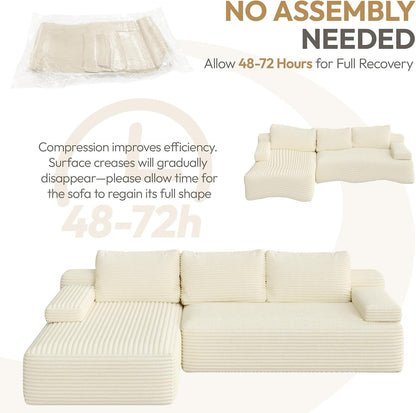 110" Sectional Sofa Boneless Couch with Chaise, Beige7