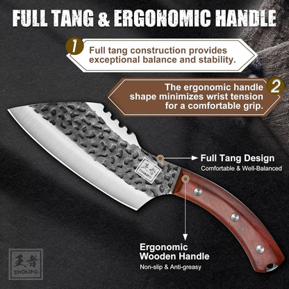 6.1 Inch Meat Cleaver Knife with Sheath, Hand Forged Butcher Knife for Meat Cutting, Full Tang Chef Knife for Kitchen, Outdoor Cooking, Camping, BBQ, with Gift Box6