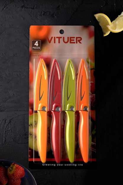 Paring Knife, 4PCS Paring Knives (4 Knives and 4 Knife Cover), 4 Inch Peeling Fruit and Vegetable Knife, Ultra Sharp Kitchen Knives, German Steel, PP Plastic Handle7