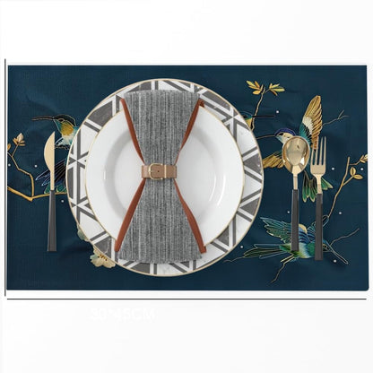 12"X18" Navy/Green Hummingbird Golden White Flowers Placemats Set of 4 Washable Thick Place Mats Kitchen Table Mats Decorative Linen Fabric Table Mat for Dining Table Kitchen Home Decor7