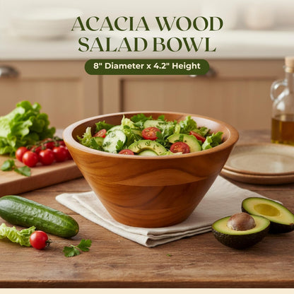 Salad Bowl, 2.3 Qt Acacia Wood Mixing & Serving Bowl, Small Size3