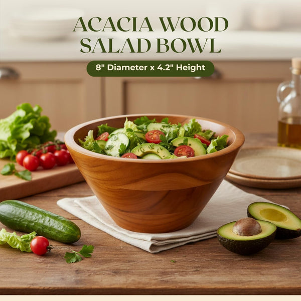 Salad Bowl, 2.3 Qt Acacia Wood Mixing & Serving Bowl, Small Size3