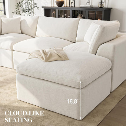 Cloud Sectional Couches for Living Room | 108 Inch L-Shaped Boneless Couch with Ottoman | Modular Sectionals Sofa Couch Ivory White4