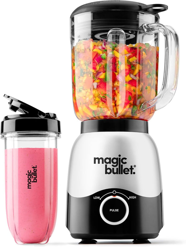 Combo Blender, 600W, 48Oz Pitcher, 16Oz Cup with To-Go Lid, Easy Cleaning, Cross Blade, for Smoothies, Sauces, Shakes, Salsa, Hot Blends, Silver, MBF502001
