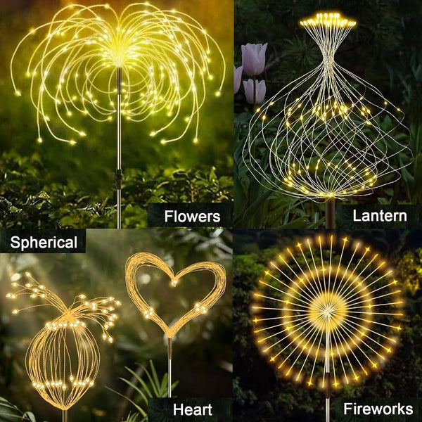 Solar Garden Firework Lights Outdoor, 5 Pack 600 LED 8 Lighting Modes Waterproof Landscape Decorative Sparklers Twinkling Starburst Lights for Yard Pathway Walkway Christmas, Warm White7