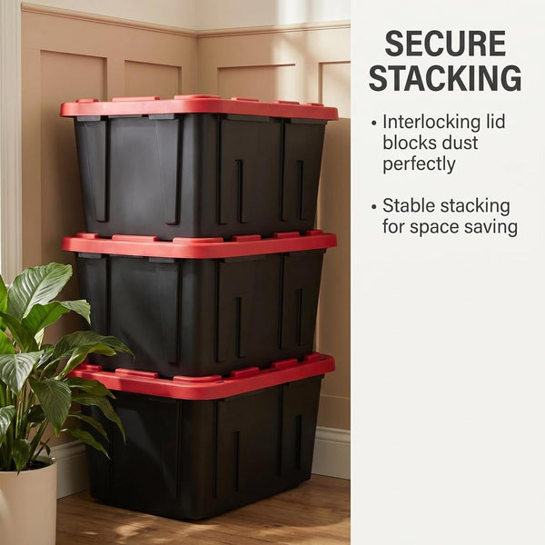 27 Gallon Large Storage Bin 2-Pack, Stackable Plastic Tote with Lid, Black5