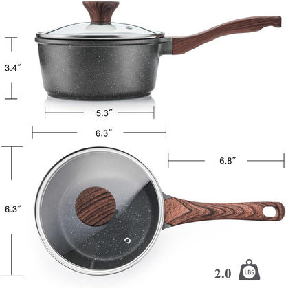 Nonstick Saucepan with Lid, 1.5 Quarts Small Pot with Swiss Granite Coating, Stay-Cool Handle, Multipurpose Handy Sauce Pot Small Kitchen Cooking Pot, Induction Comptable, PFOA Free | Small Pot with Swiss Granite Coating, Sauce Pot Kitchen Cooking Pot, Induction Compatible8