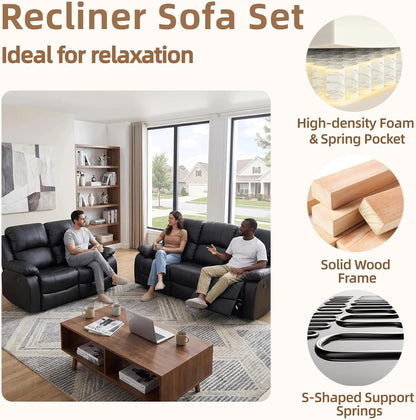 Manual Reclining Sofa Set, 2-Piece Living Room Furniture Set, Recliner Couch Loveseat，Faux Leather Sofa Set for Living Room/Apt/Home Theater/Office5