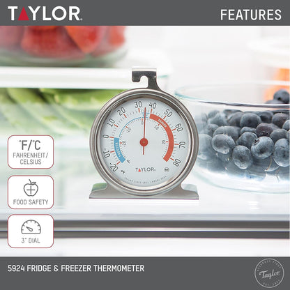 5924 Large Dial Kitchen Refrigerator and Freezer Analog Thermometer, 3-Inch Dial, Easy to Read, Silver Finish, Accurate Temperature Monitoring2